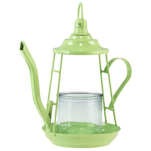 Floristik24 Portavelas farol de cristal tetera verde Ø13cm H22cm