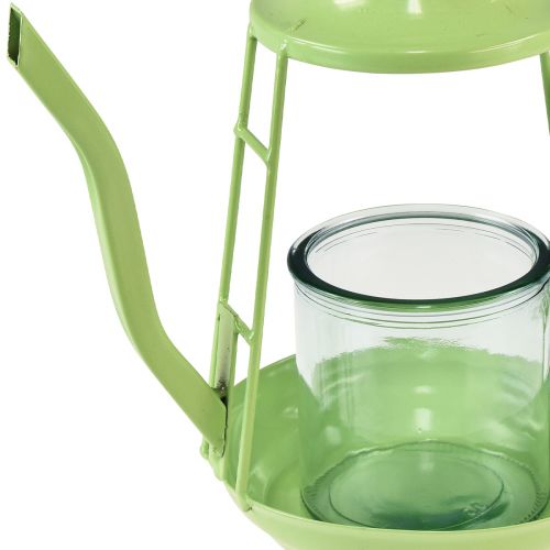 Floristik24 Portavelas farol de cristal tetera verde Ø13cm H22cm