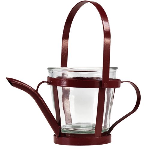 Floristik24 Regadera decorativa de vidrio farol metal rojo Ø14cm H13cm