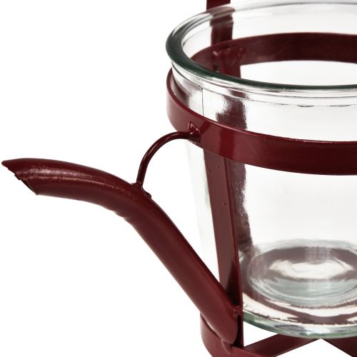 Artículo Regadera decorativa de vidrio farol metal rojo Ø14cm H13cm
