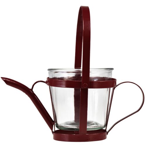 Artículo Regadera decorativa de vidrio farol metal rojo Ø14cm H13cm