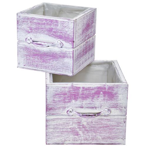 Floristik24 Cajón para plantas con tirador madera blanca rosa 12/15cm juego de 2