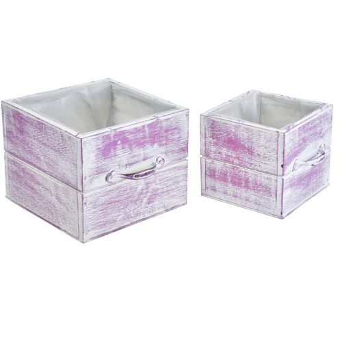 Artículo Cajón para plantas con tirador madera blanca rosa 12/15cm juego de 2