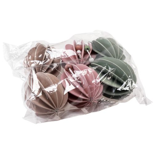 Artículo Huevos de Pascua huevos de madera colgantes verde rosa beige 6,5×9cm 6 piezas