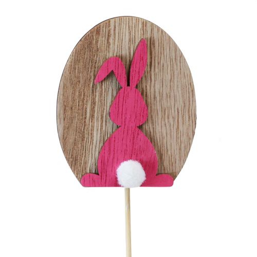 Artículo Tapón de flores Decoración de Pascua conejitos de madera con huevo 7,5×8cm 14ud