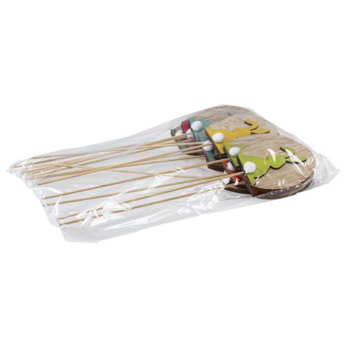 Artículo Tapón de flores Decoración de Pascua conejitos de madera con huevo 7,5×8cm 14ud