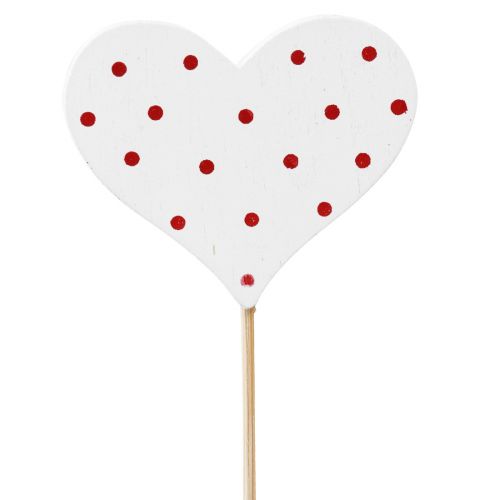 Artículo Tapones florales corazones punteados rojos y blancos madera 6×5cm 18 piezas