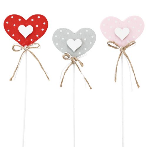 Floristik24 Tapones de flores corazones de madera punteados 6×5cm 18uds