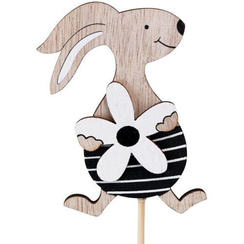 Artículo Tapón de flores Conejito de Pascua negro blanco natural H9cm 12 piezas
