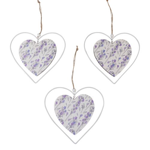 Corazones decorativos para colgar blanco lila 18,5×17cm 4ud