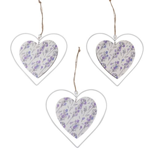 Floristik24 Corazones decorativos para colgar blanco lila 18,5×17cm 4ud