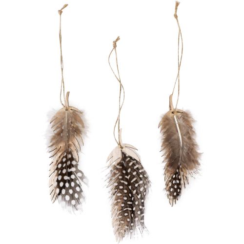 Artículo Colgante de plumas decorativo pluma natural de madera 9,5/10cm 9ud