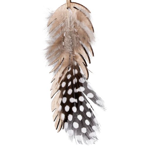 Artículo Colgante de plumas decorativo pluma natural de madera 9,5/10cm 9 piezas