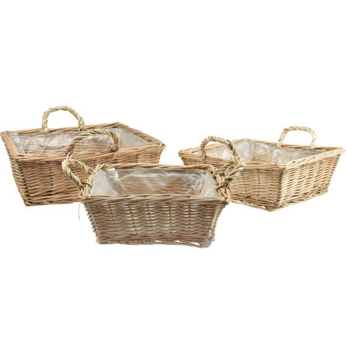 Cesta para plantas rectangular de mimbre natural 39/33/27cm juego de 3