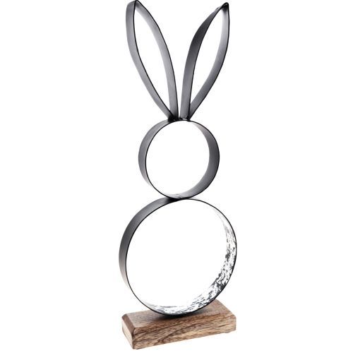 Aro metálico decorativo conejito de Pascua con base de madera 21×55cm