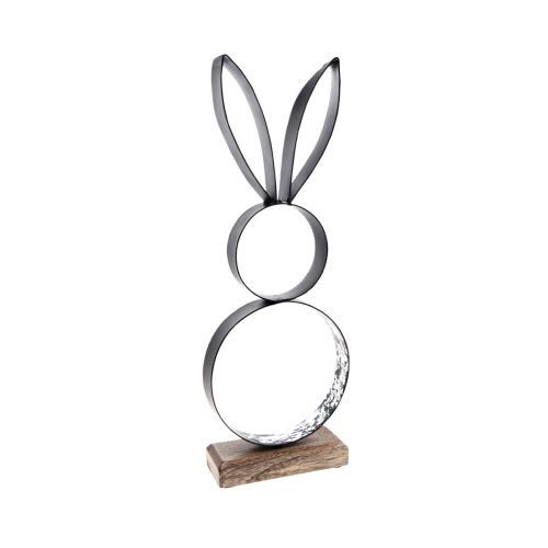 Conejito de Pascua conejos negro plata metal madera 13,5×37cm