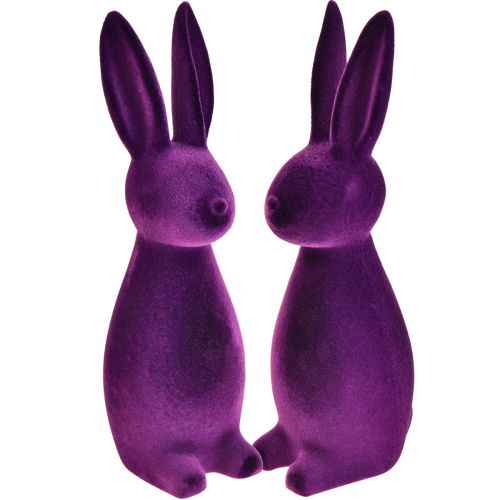 Artículo Conejitos de Pascua flocados figuras decorativas Pascua violeta 8x10x29cm 2ud