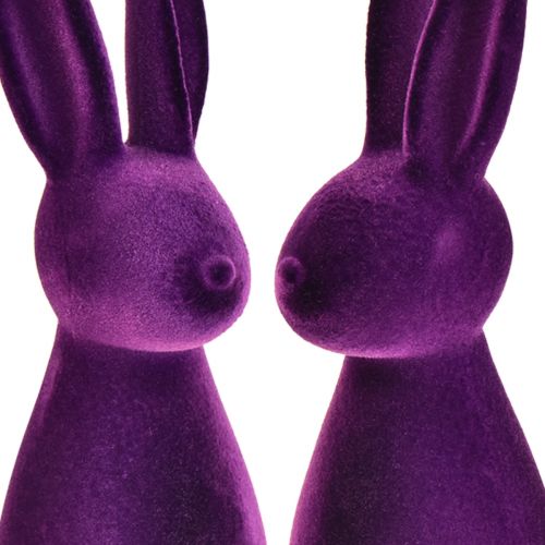 Artículo Conejitos de Pascua flocados figuras decorativas Pascua violeta 8x10x29cm 2ud