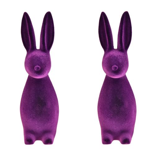 Artículo Conejitos de Pascua flocados figuras decorativas Pascua violeta 8x10x29cm 2ud