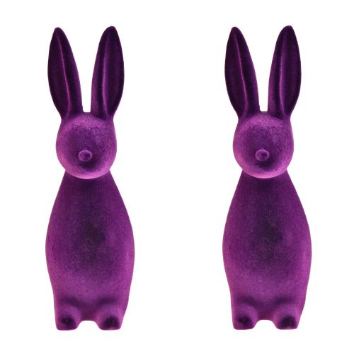 Floristik24 Figuras decorativas flocadas de conejo de Pascua Pascua – 2ª opción – morado 8x10x29cm 2 piezas