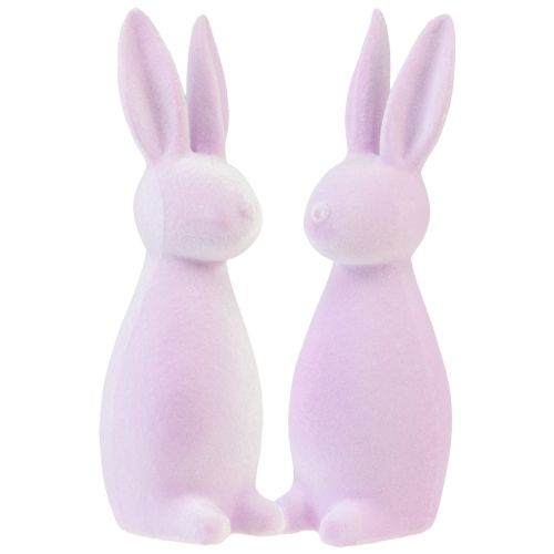 Conejitos decorativos flocados conejitos de Pascua violeta claro 8×10×29cm 2ud