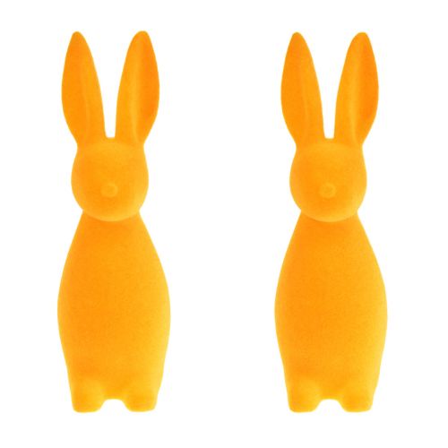 Artículo Conejitos de Pascua naranjas flocados – 2ª opción – Decoración de Pascua conejitos 8x10x29cm 2 piezas