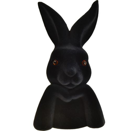 Floristik24 Busto de conejo pensante, flocado negro, 2.ª calidad, Pascua, 16,5 x 13 x 27 cm