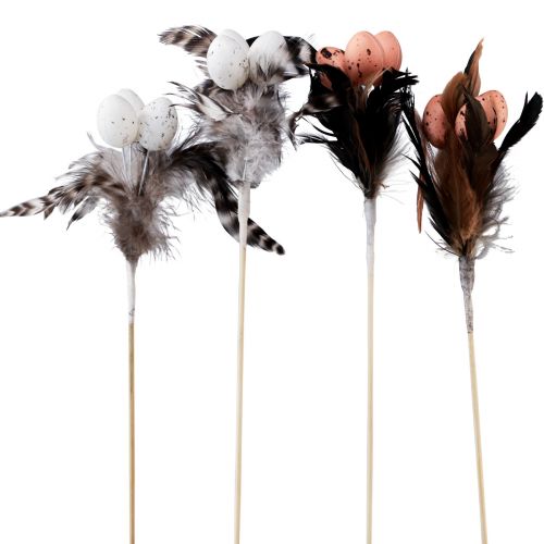 Artículo Huevos de codorniz artificiales plumas decorativas en palo 36cm 12ud