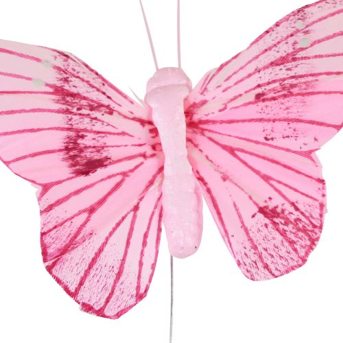 Artículo Mariposas decorativas sobre alambre plumas de colores 5,5×8cm 12ud