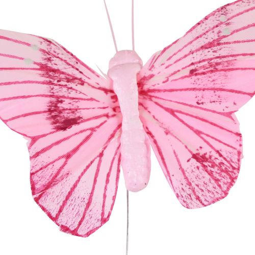 Artículo Mariposas decorativas sobre alambre plumas de colores 5,5×8cm 12 piezas