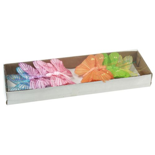 Artículo Mariposas decorativas sobre alambre plumas de colores 5,5×8cm 12 piezas