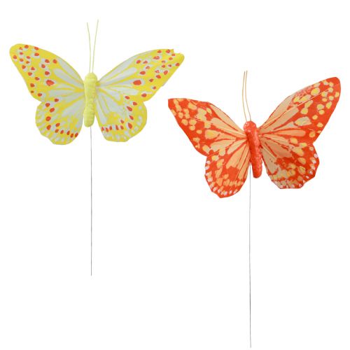 Floristik24 Mariposas decorativas sobre plumas de alambre amarillo anaranjado 7×11cm 12 piezas