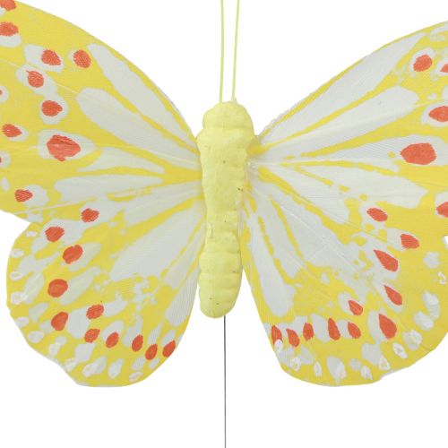 Artículo Mariposas decorativas sobre plumas de alambre amarillo anaranjado 7×11cm 12 piezas