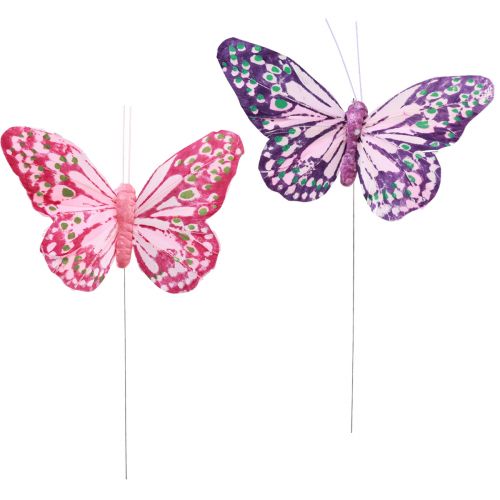 Floristik24 Mariposas decorativas sobre plumas de alambre rosa violeta 7×10cm 12 piezas