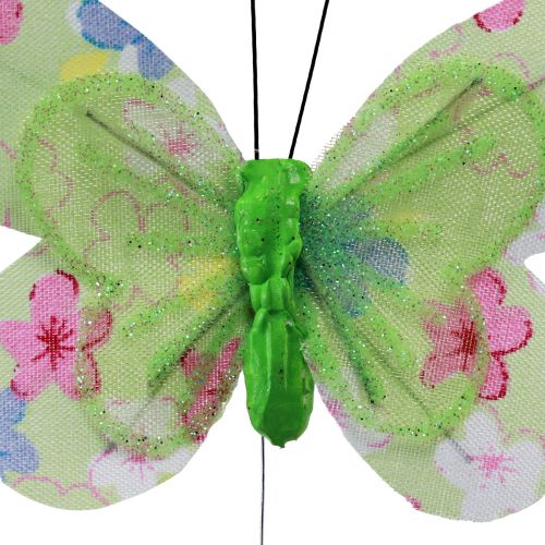 Artículo Mariposas decorativas sobre alambre flores amarillas verdes 6×9cm 12ud