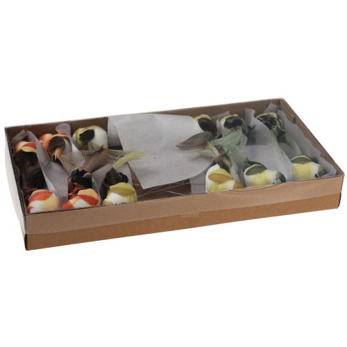 Floristik24 Pájaro de plumas sobre alambre pájaro decorativo con plumas verde 4cm 12 piezas