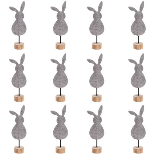Artículo Soporte decoración de mesa decoración conejito de Pascua fieltro gris 19cm 12 piezas