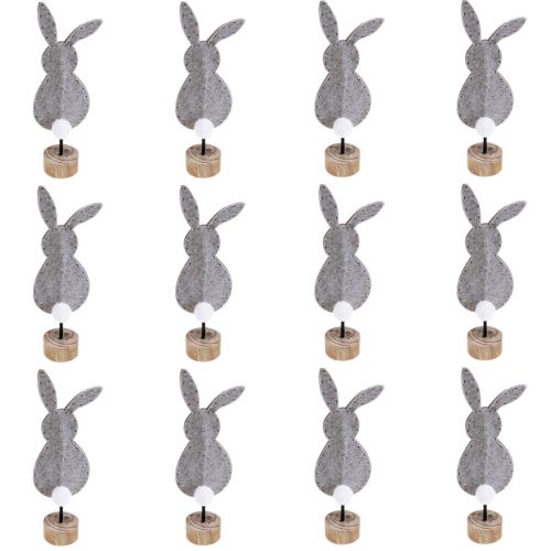 Artículo Soporte decoración de mesa decoración conejito de Pascua fieltro gris 19cm 12 piezas