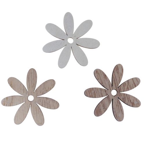 Floristik24 Decoración dispersa flores de madera decoración de mesa blanco natural Ø4cm 72 piezas
