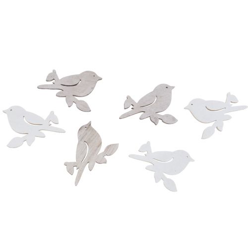 Artículo Decoración dispersa madera primavera pájaro decoración blanco natural 4cm 72 piezas