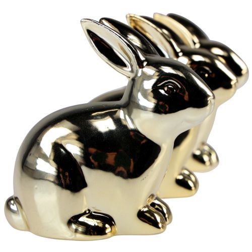 Floristik24 Conejos de cerámica conejo dorado sentado aspecto metálico 8,5cm 3ud