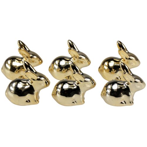 Floristik24 Conejitos de Pascua dorados de cerámica sentados aspecto metálico 5,5 cm 6 piezas