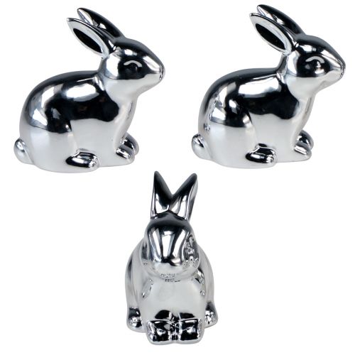 Floristik24 Conejo plateado sentado cerámica aspecto metal 8,5cm 3 piezas
