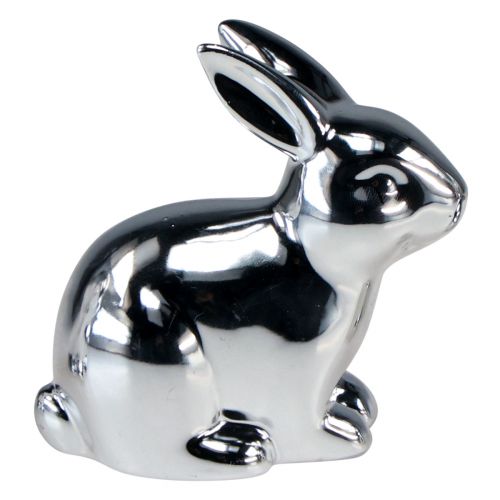 Artículo Conejitos de Pascua sentados de cerámica aspecto metal plateado 5,5 cm 6 piezas