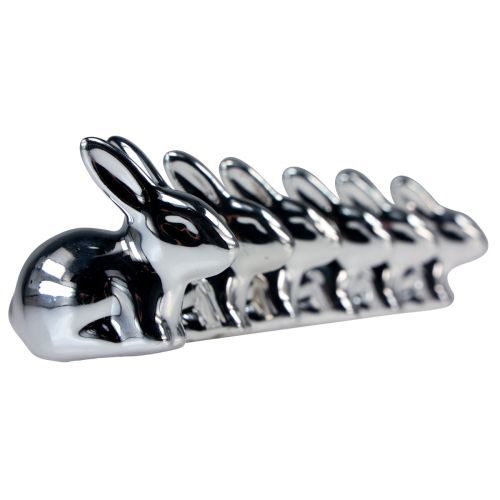 Artículo Conejitos de Pascua sentados de cerámica aspecto metal plateado 5,5 cm 6 piezas