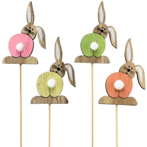 Tapones de flores de madera conejito de Pascua Pascua colorido H8cm 12 piezas