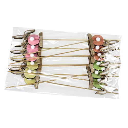 Artículo Tapones de flores de madera conejito de Pascua Pascua colorido H8cm 12 piezas
