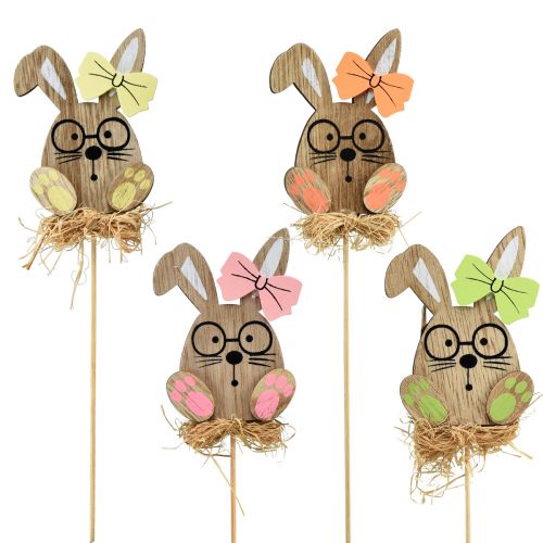 Floristik24 Tapón de flores de madera para Pascua conejito con gafas 8,5 cm 12 piezas