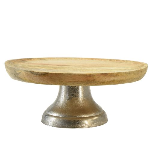 Floristik24 Plato decorativo bandeja madera base metal plata natural Ø25cm
