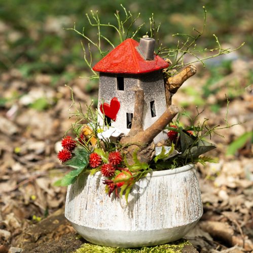 Floristik24 Casas de cerámica amorosas - diseño de corazón, rojo y natural, 17,5 cm - decoración romántica para el hogar, 2 piezas